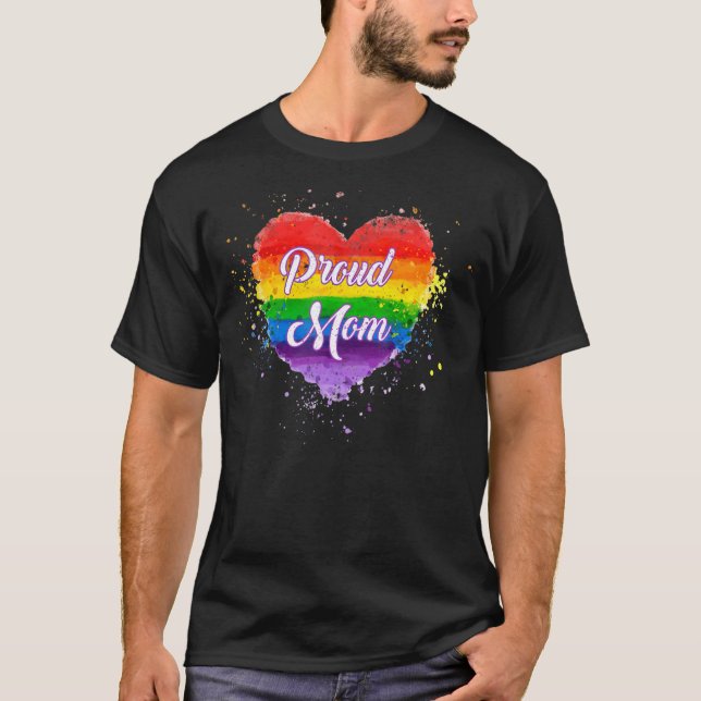 Proud Mamma Mors dag Lgbtq Rainbow Flagga Gay prid T Shirt (Framsida)