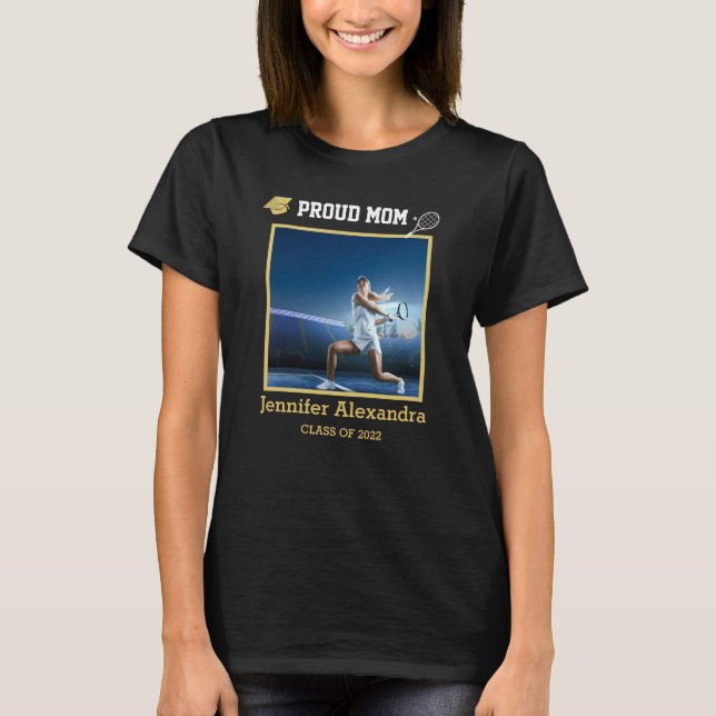 Proud Mamma Photo Tennis-spelare Black Guld Studen T Shirt (Framsida)