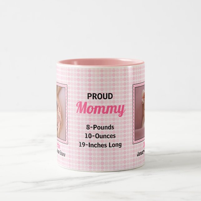 Proud Mamma Polka dots med två Baby-foton Två-Tonad Mugg (Center)