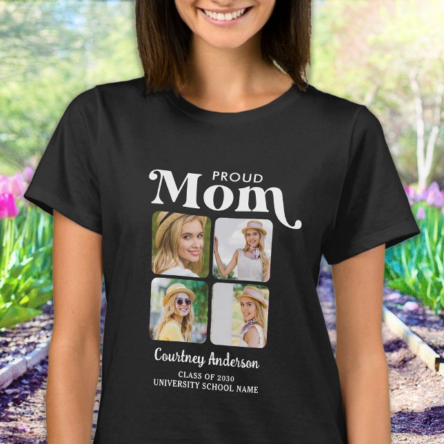 Proud MAMMA Retro Modern Anpassningsbar 4 Foto Stu T Shirt (Skapare uppladdad)