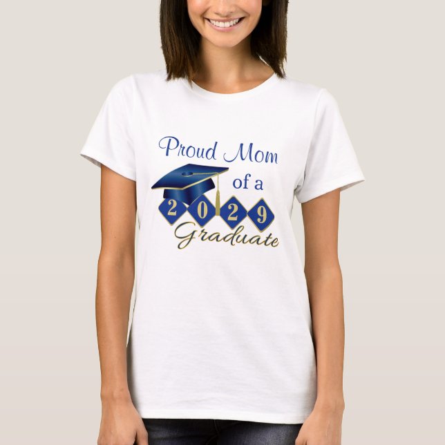 Proud Mamma Studenten Blue & Guld T Shirt (Framsida)