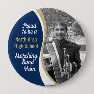 Proud Marching Band Mamma med Photo Blue Guld Knapp