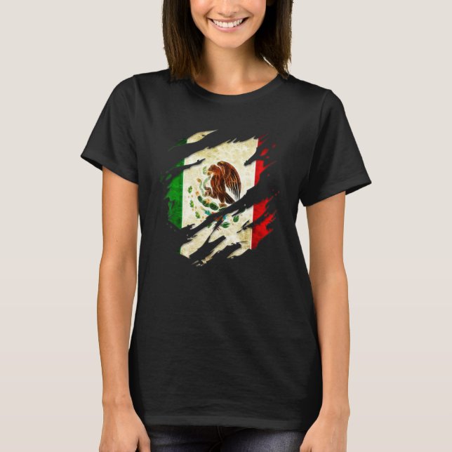 Proud Mexican Chicano Latino Torn Ripping Mexico F T Shirt (Framsida)