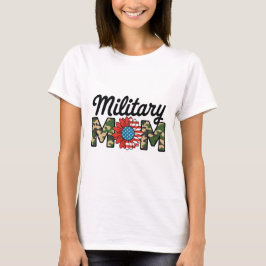 Proud Military Mom Camo and American Flag Design T Shirt