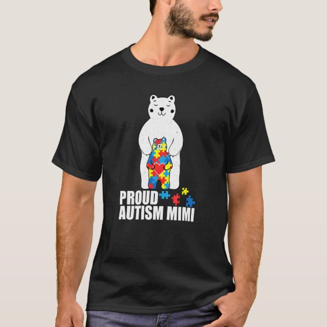 Proud Mimi Bear Autism Awareness Puzzle Piece Fami T Shirt (Framsida)
