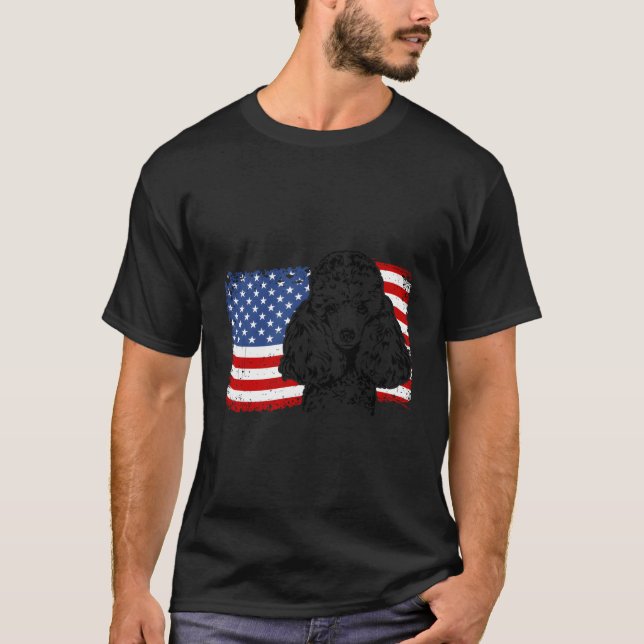 Proud Miniature Pudel American Flagga Patriotic Hu T Shirt (Framsida)