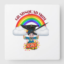 Proud Mom Grad Squad 2026 Fyrkantig Klocka