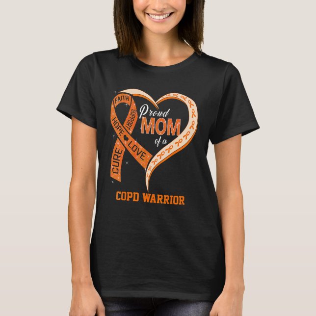Proud Mom Of A COPD Warrior Ribbon Heart T Shirt (Framsida)