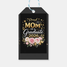 Proud Mom of a Graduate 2026 – Elegant Gold & Flor Presentetikett