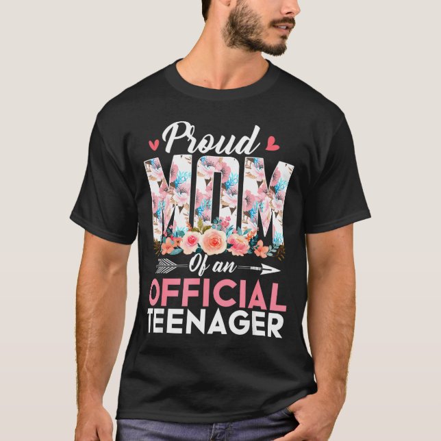 Proud Mom Of Teenager 13th Birthday Gift Girls Tee (Framsida)
