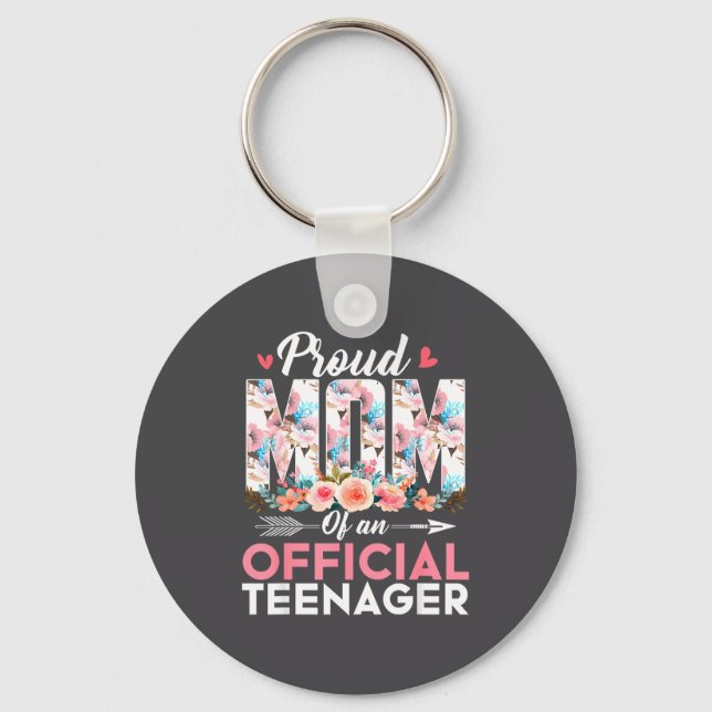 Proud Mom Of Teenager 13th Birthday Gift Girls Tee Nyckelring (Framsida)
