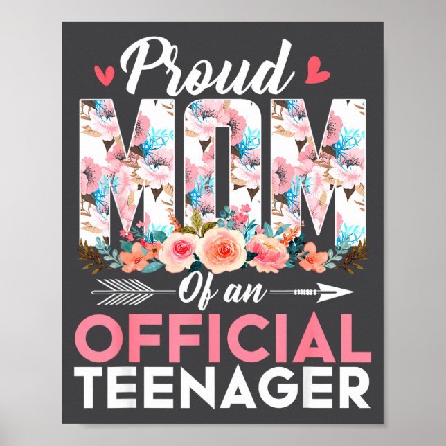 Proud Mom Of Teenager 13th Birthday Gift Girls Tee Poster (Framsidan)