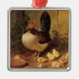 Proud Mor Hen och hennes Chickar (Baby Chickens) Julgransprydnad Metall