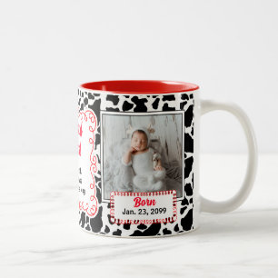 Proud Moster Black White and Red Cow Print Baby Två-Tonad Mugg