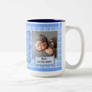 Proud Moster Boy's Blue Play med Baby Photos Två-Tonad Mugg
