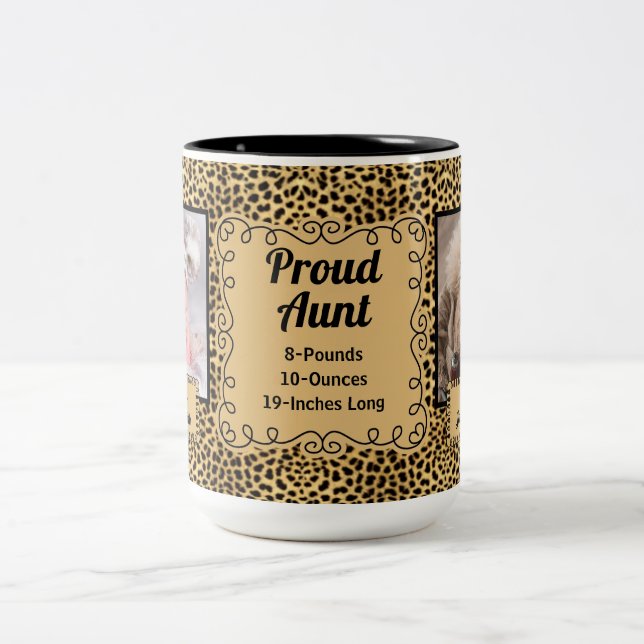 Proud Moster Cheetah Animal Print med Baby-foton Två-Tonad Mugg (Center)