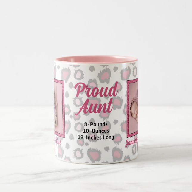 Proud Moster Rosa Animal Print med Baby Photos Två-Tonad Mugg (Center)
