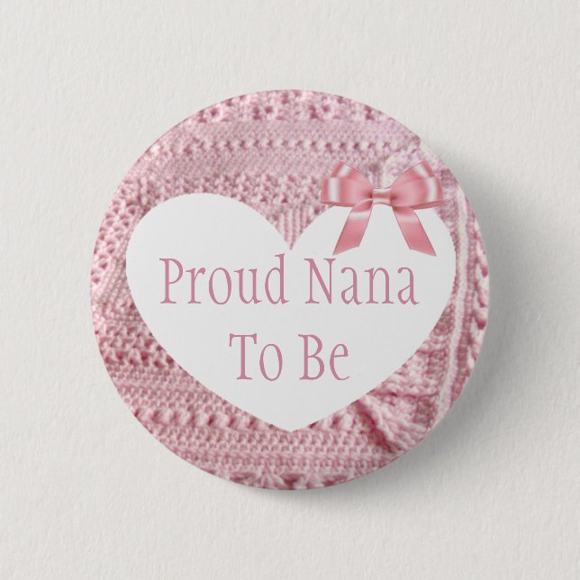 Proud Nana att vara Rosa Bow Baby Shower Button Knapp (Framsida)