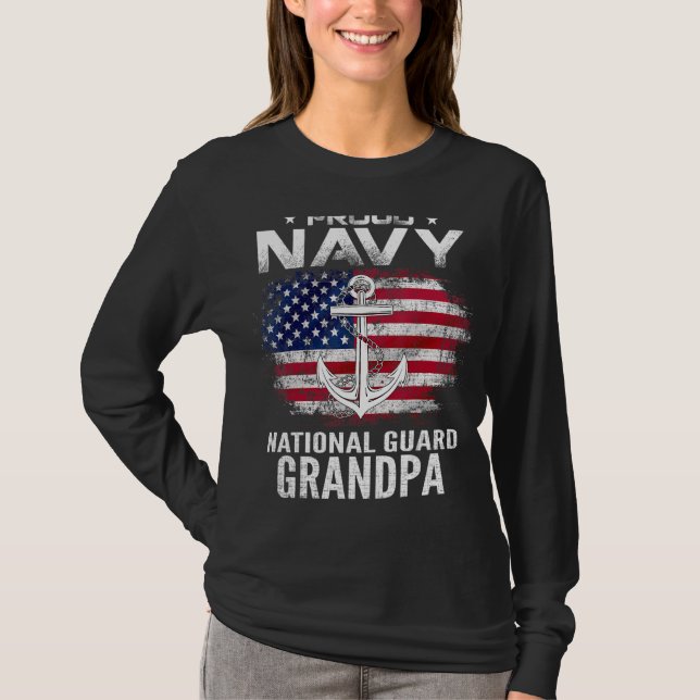 Proud Navy National Guard Grandpa med American Fl. T Shirt (Framsida)