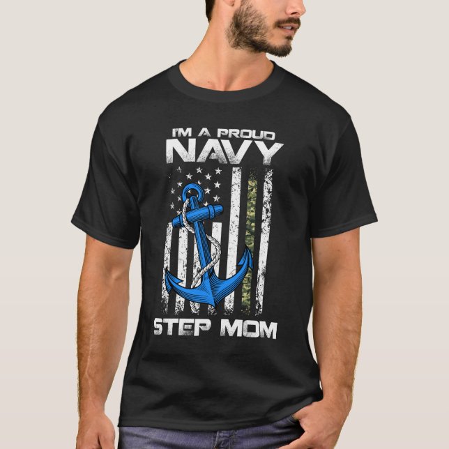 Proud Navy Step Mamma American Flagga T Shirt (Framsida)