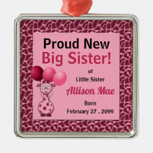 Proud New Big Sister Rosa Giraffe jul Julgransprydnad Metall