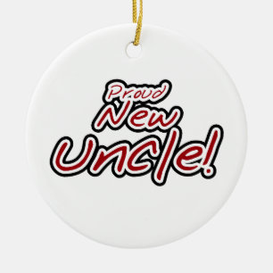 Proud New farbror Red and Black Text Gifts Julgransprydnad Keramik