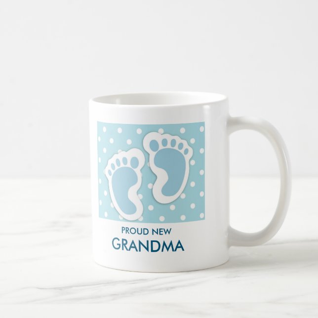 Proud New Grandma Cute Blue Pojke Feet Kaffemugg (Höger)