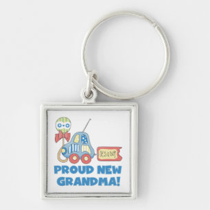Proud New Grandma Det är en pojkgåva Fyrkantig Silverfärgad Nyckelring
