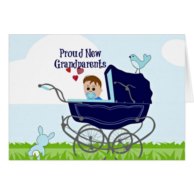 Proud New Grandparent - Blue Hälsningskort (Framsidan Horizontal)