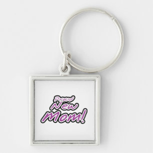 Proud New mamma Black and Lila Text Gifts Fyrkantig Silverfärgad Nyckelring