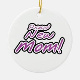Proud New mamma Black and Lila Text Gifts Julgransprydnad Keramik
