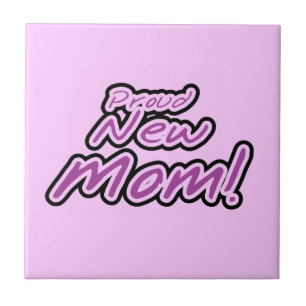 Proud New mamma Black and Lila Text Gifts Kakelplatta
