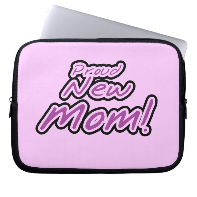 Proud New mamma Black and Lila Text Gifts Laptop Fodral (Framsidan)