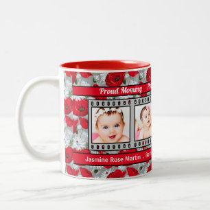 Proud New Mamma Red Poppies 4 Photo Två-Tonad Mugg