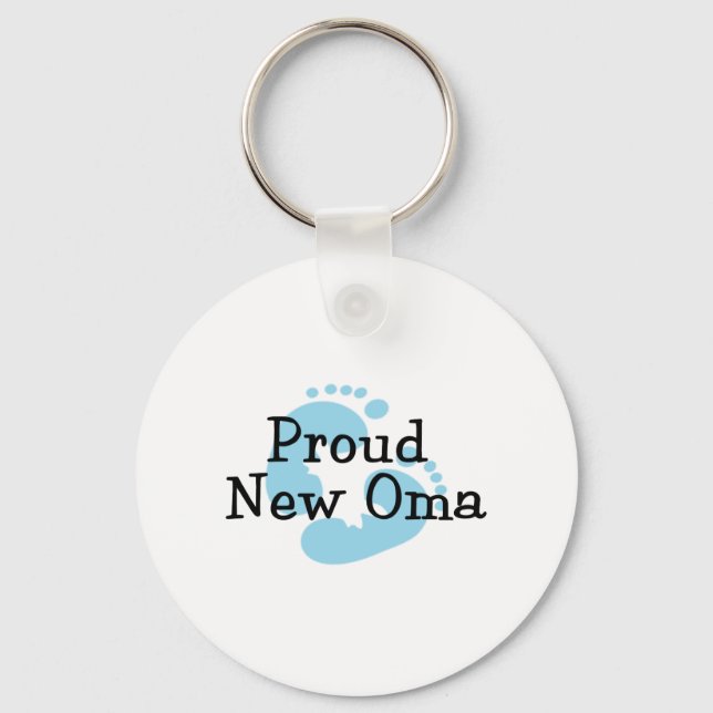 Proud New Oma Pojke-fotavtryck Nyckelring (Framsida)