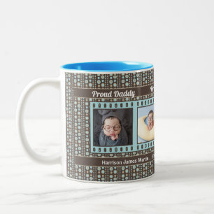 Proud New pappa 4 Photo Mugg Aqua och Brown