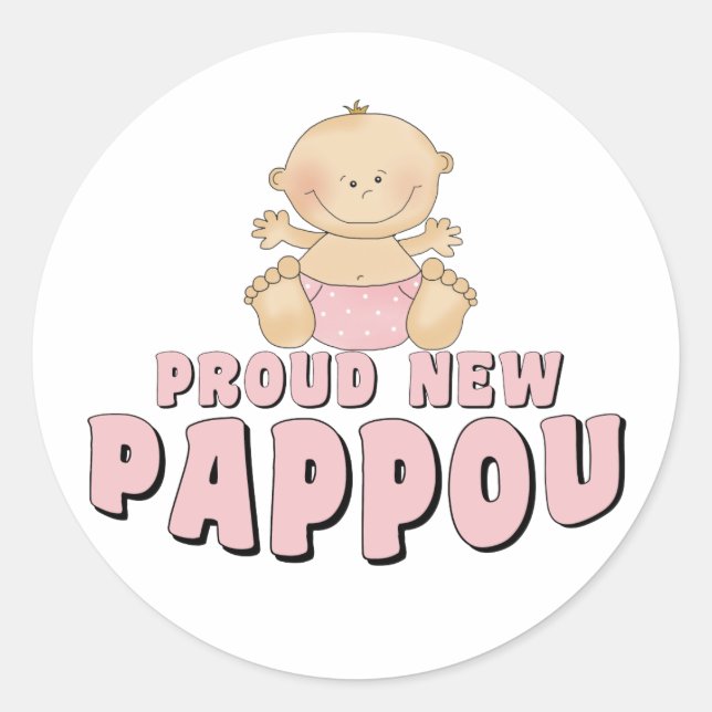 PROUD NEW Pappou Girl Runt Klistermärke (Framsida)