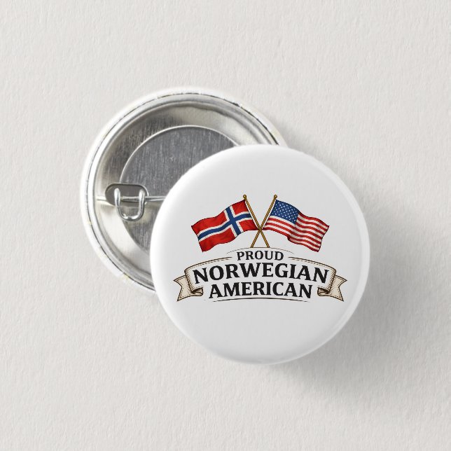 Proud Norwegian American Button Knapp (Framsida & baksida)