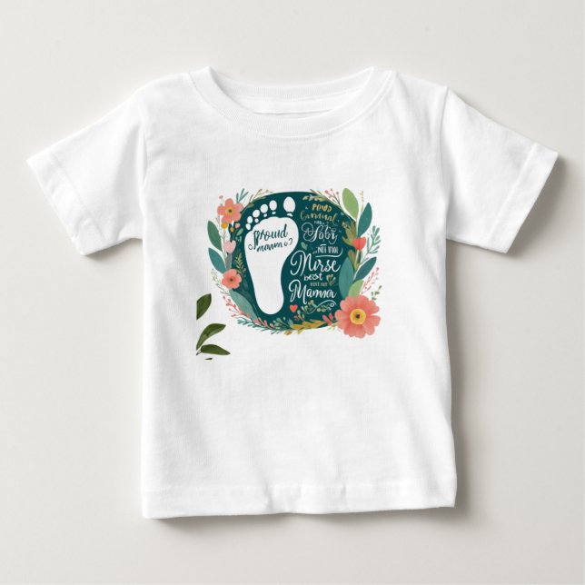 Proud Nurse Mama – Floral Baby Footprint Design T Shirt (Framsida)