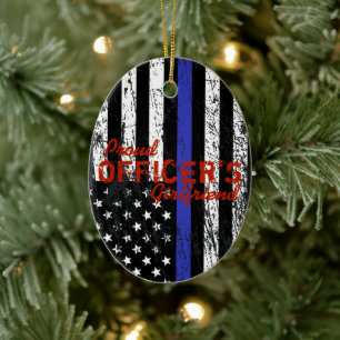 Proud Officer's Girlkompis Thin Blue Line Julgransprydnad Keramik