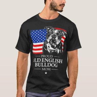 Proud Old English Bulldog Mamma American Flagga pa T Shirt