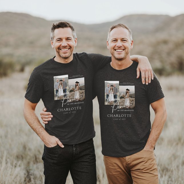 Proud-överordnade för ett Student-skript-fotokeeps T Shirt (Proud Parents of a Graduate Script Photo Keepsake Tri-Blend Shirt)