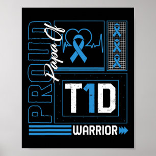 Proud Pappa av T1d Warrior Ribbon Diabetes Awarene Poster