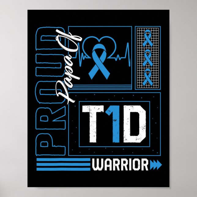 Proud Pappa av T1d Warrior Ribbon Diabetes Awarene Poster (Framsidan)