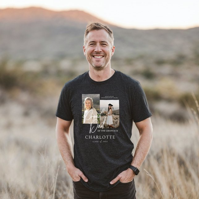 Proud Pappa i Student-skriptet Photo Keepsaké T Shirt (Proud Dad of the Graduate Script Photo Keepsake Tri-Blend Shirt)