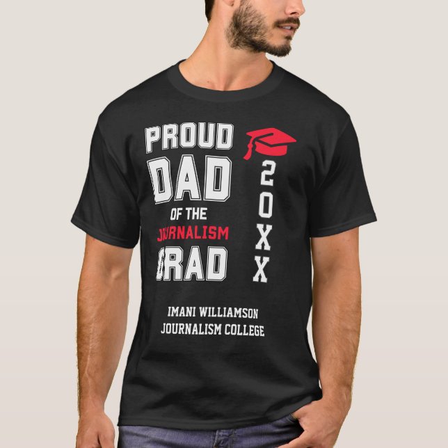 Proud Pappa JOURNALISM Grad Fars dag Studenten T Shirt (Framsida)