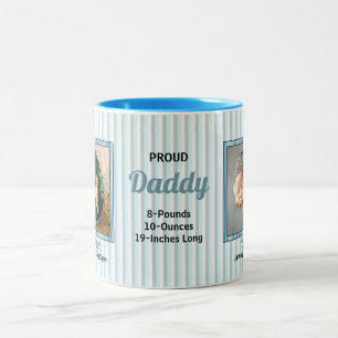 Proud pappa Soft Blue Rand med Baby Photo Två-Tonad Mugg