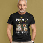 Proud Pappa vid Student T Shirt<br><div class="desc">Vid ceremonin i studenten,  svart och guld t-shirt med studenter,  fem foton av din son eller dotter,  talesättet "stolt pappa av student",  deras namn,  ställe av studier och klassår.</div>