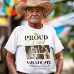 Proud Pappa vid Student T Shirt<br><div class="desc">Visa ditt pride och glädje som ditt barn student med våra designade vita ceremonier i studenten, guld, där t-shirts är . Dessa skräddarsydda delarare, kompletta med en modell av en morteltavla av klassisk grad, fem personliga foton, det djärva påstående "stolta pappa av student" och personlig med ditt barns namn, ställe...</div>