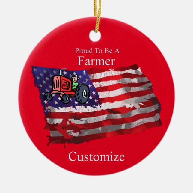 Proud Patriotic Farmer Flagga Thunder_Cove Julgransprydnad Keramik (Framsidan)